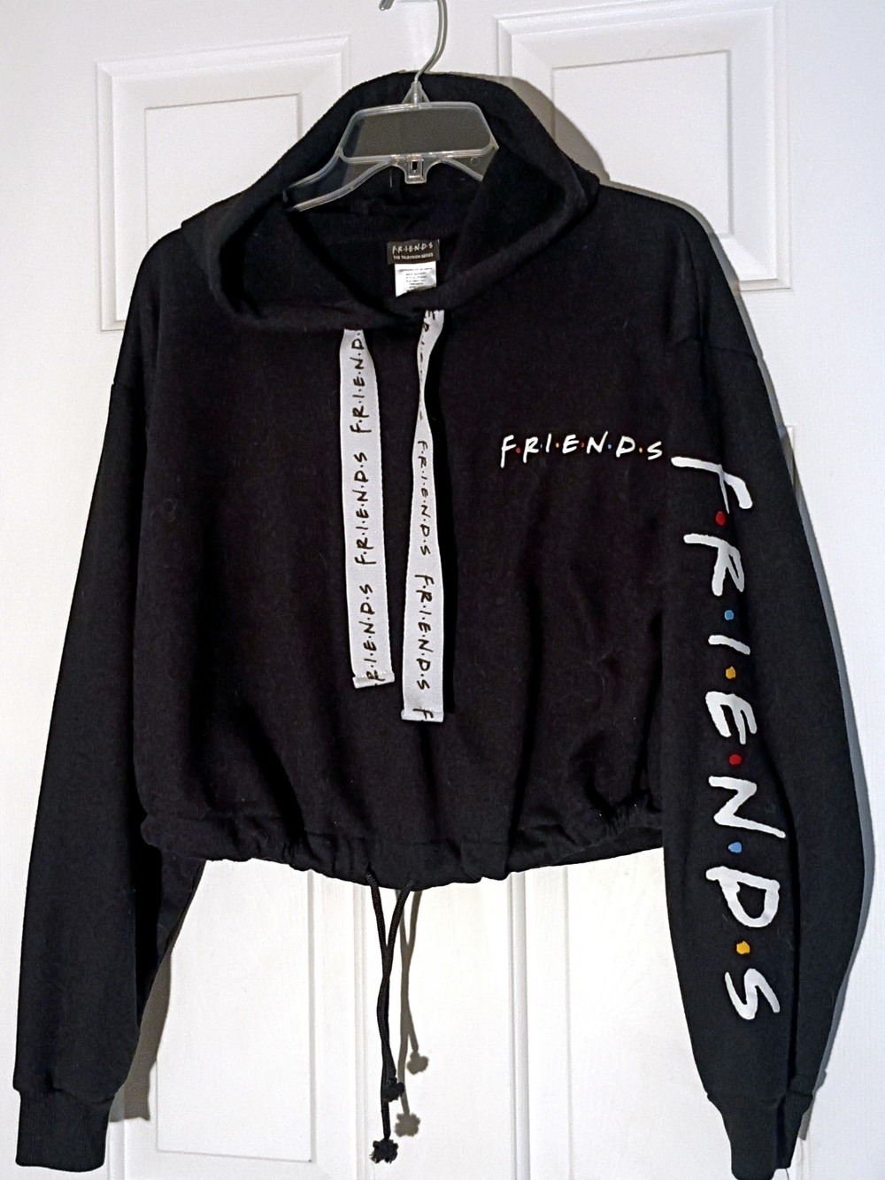 FRIENDS Black Cropped Hoodie with Logo and Drawstring